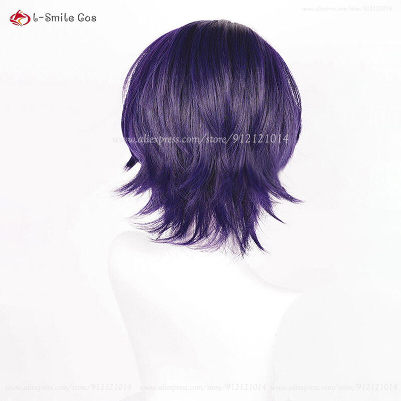 Game HSR Dr. Ratio Cosplay Wig 33cm Short Purple Highlights Dr Ratio Wigs Heat Resistant Synthetic Hair Anime Wigs + Wig Cap
