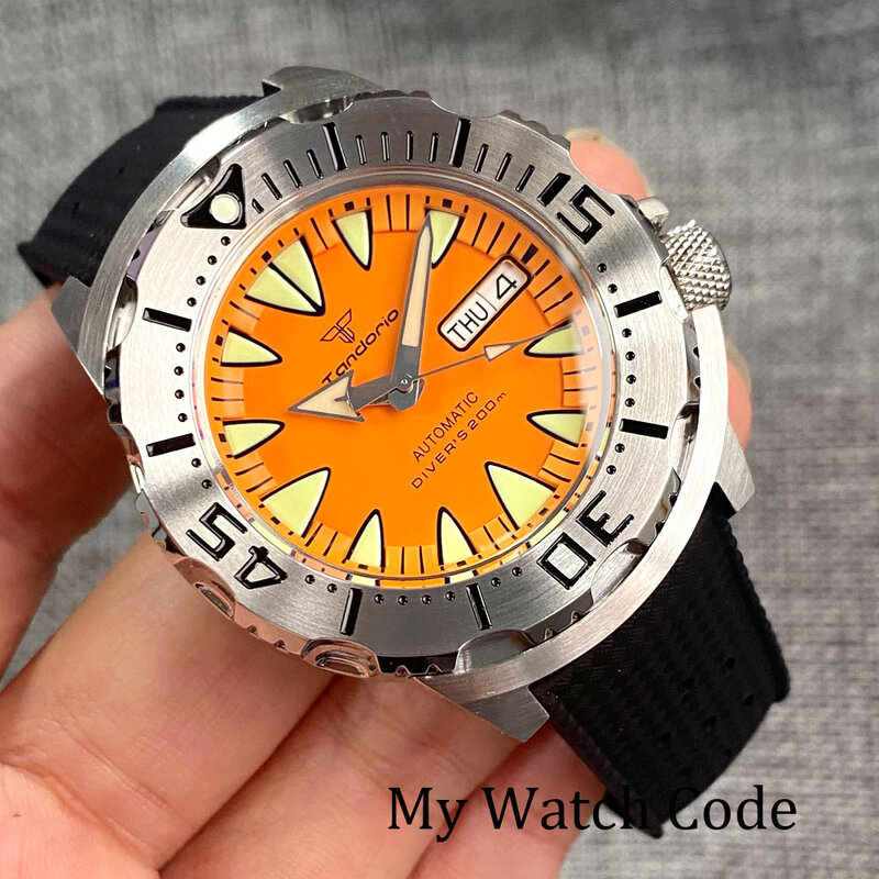 Jam tangan mekanis Diver Monster oranye antiair 42mm untuk pria NH36A AR Sapphrie Steel Bezel jam olahraga pita tropis jam Reloj
