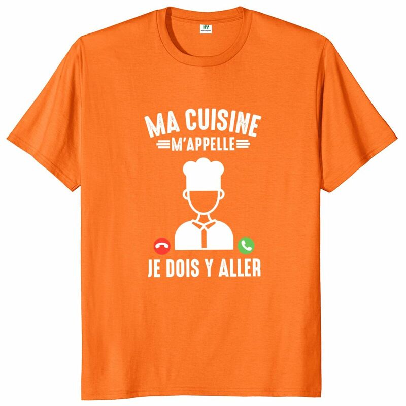 Mijn Keuken Noemt Me T-Shirt Franse Tekst Humor Eten Chef-Kok Cadeau Korte Mouw 100% Katoen Zachte Unisex O-hals T-Shirt Eu Maat