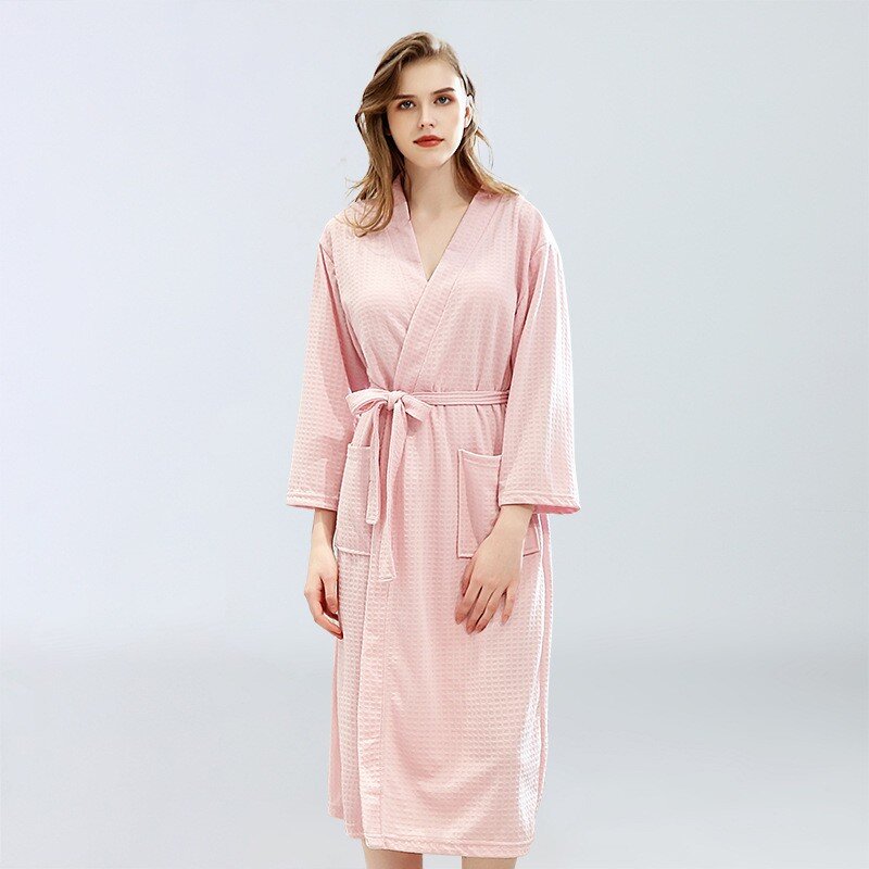Paar Robe Nachtkleding Effen Wafel Katoenen Kimono Badjas Nachtkleding Lente Herfst Losse Casual Huiskleding Lounge Kleding