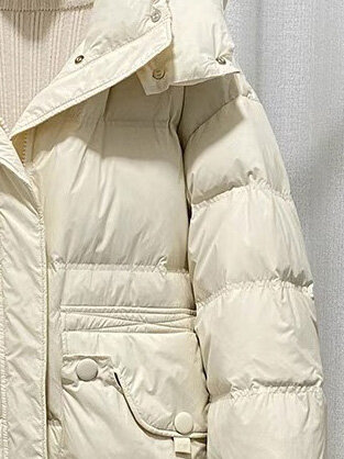 Jaket Down bertudung panjang bentuk longgar, desain saku ganda hangat dan nyaman 2023 musim dingin 1227 baru
