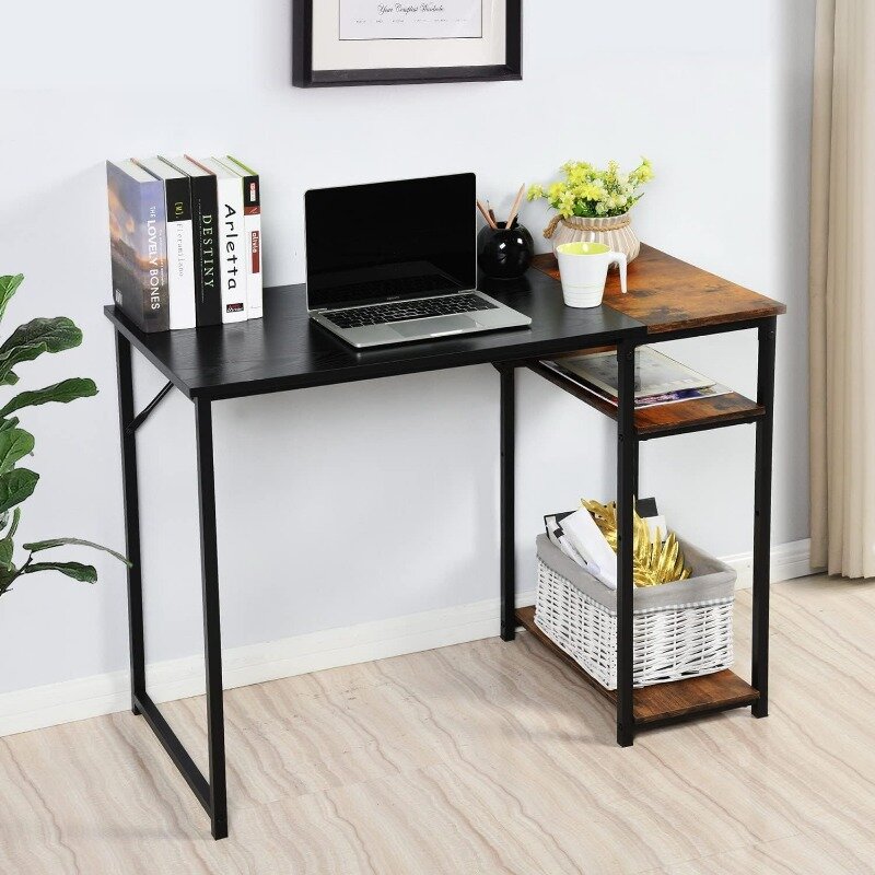 Письменный стол 39,4 дюйма с полками для хранения, для дома и офиса, компьютерный стол с металлической рамкой в современном минималистичном стиле
