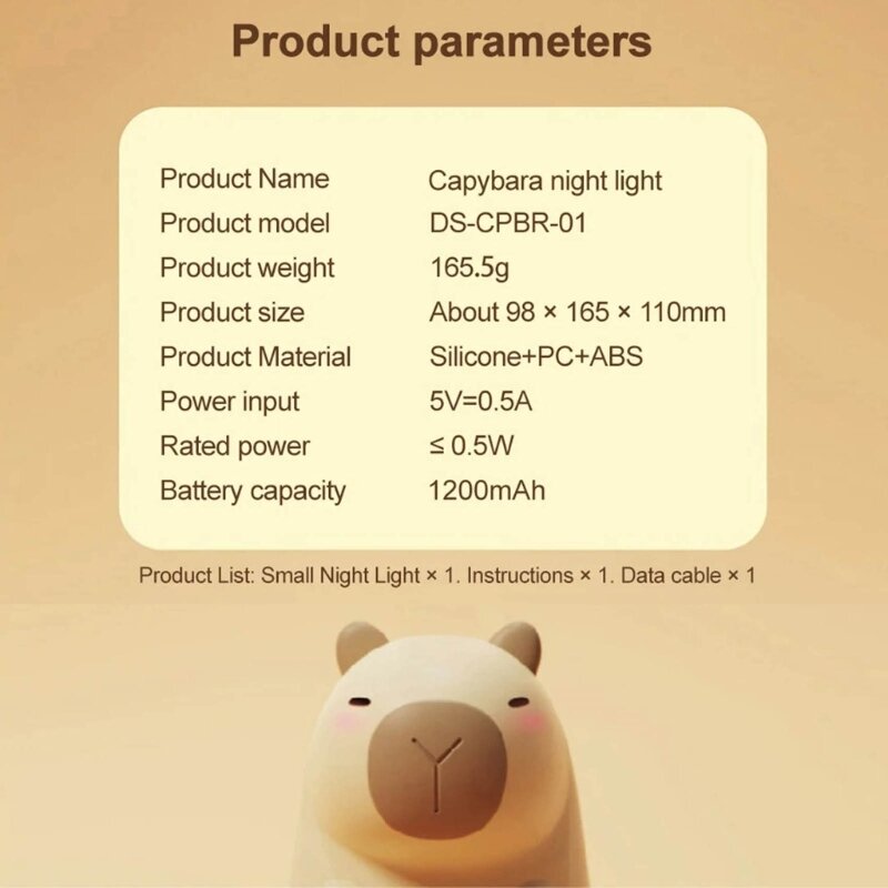 Silicone Animal Night Lamp Capybara Shaped Sleep Lamp USB Rechargeable Sleep Light with Dimming and Timing Home Decor