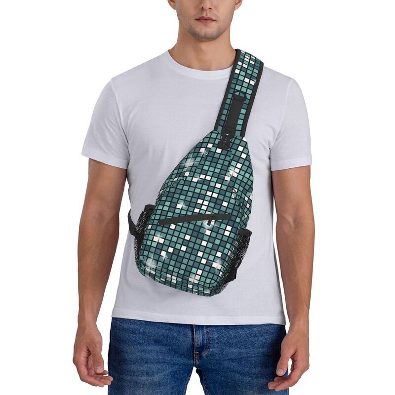 Cool Teal-mochila cruzada para hombre, bolso de hombro para el pecho, para acampar, ciclismo, Bola de discoteca, eslinga brillante
