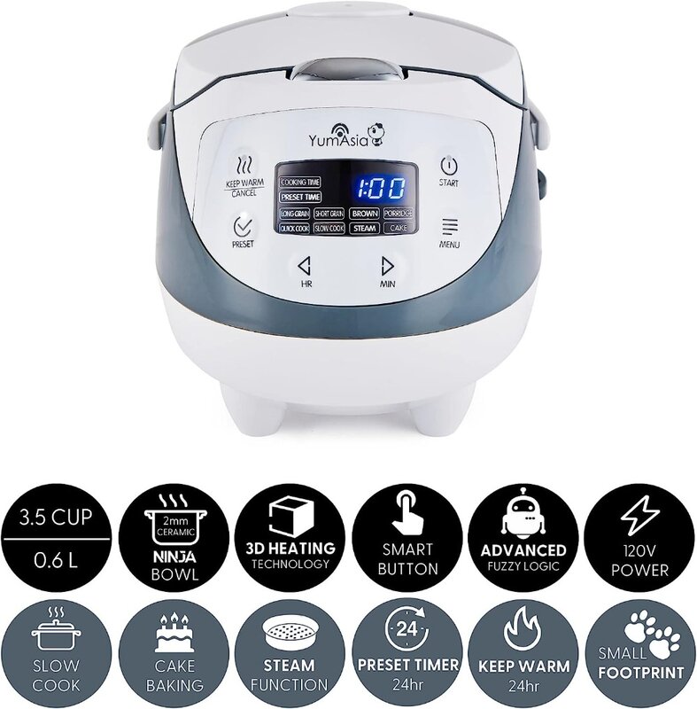 Yum Asia Panda Mini Rice Cooker With Ninja Ceramic Bowl and Advanced Fuzzy Logic (3.5 cup, 0.63 litre)