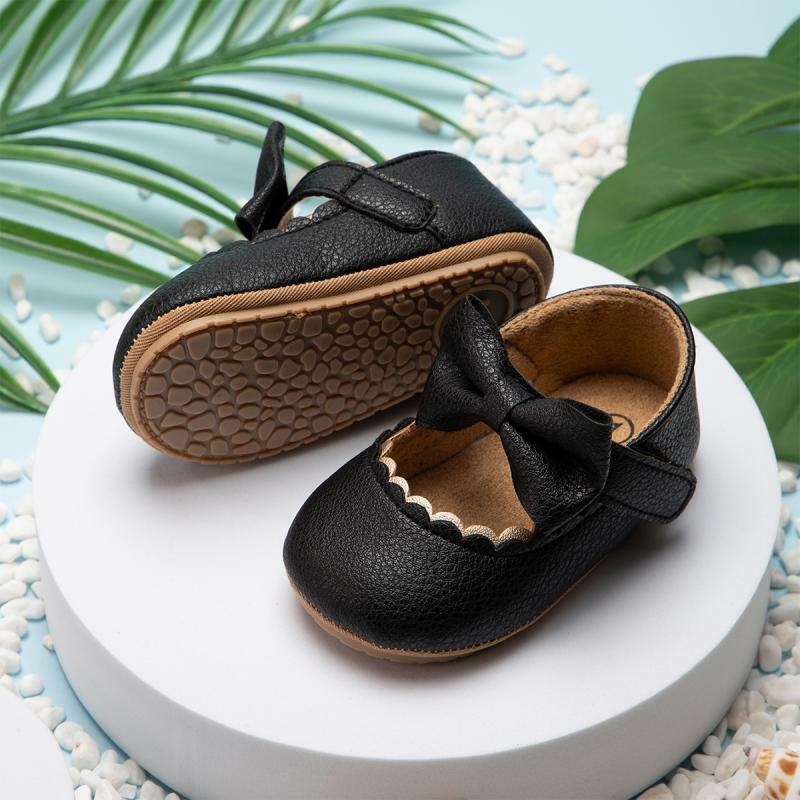 Детская обувь для сада KIDSUN с бантом, универсальная нескользящая резиновая мягкая подошва, плоская ПУ обувь для первых шагов, в стиле новорожденных