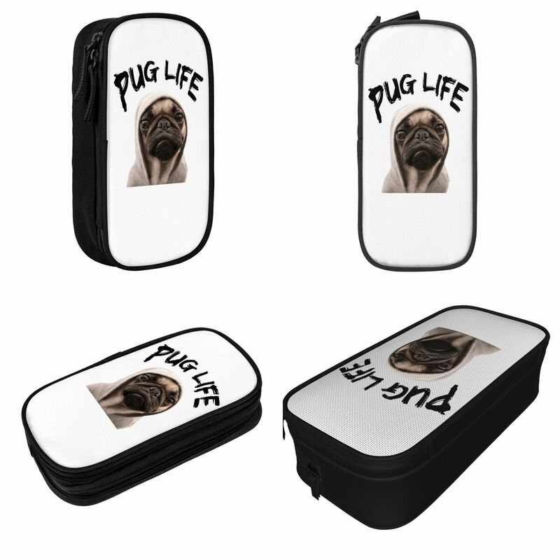 Pug Life Dog Pencil Cases Pencilcases Pen Box for Girls Boys Large Storage Bag Students School Gifts Stationery