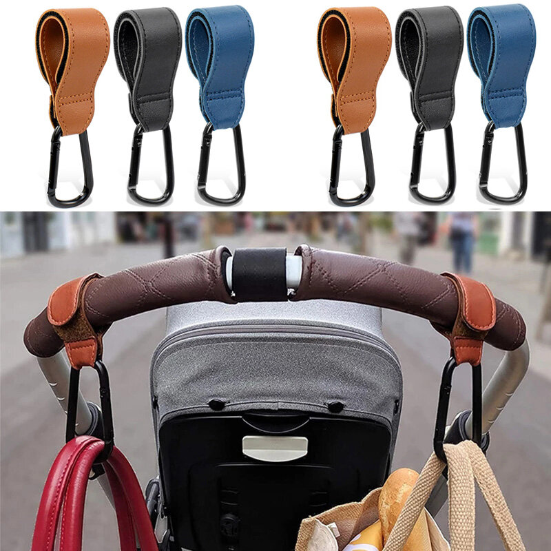 1/2pcs Baby Stroller Hooks Bag PU Leather Hook Hangings Diaper Bags Multipurpose Hooks Infant Newborn Cart Velcro Accessories