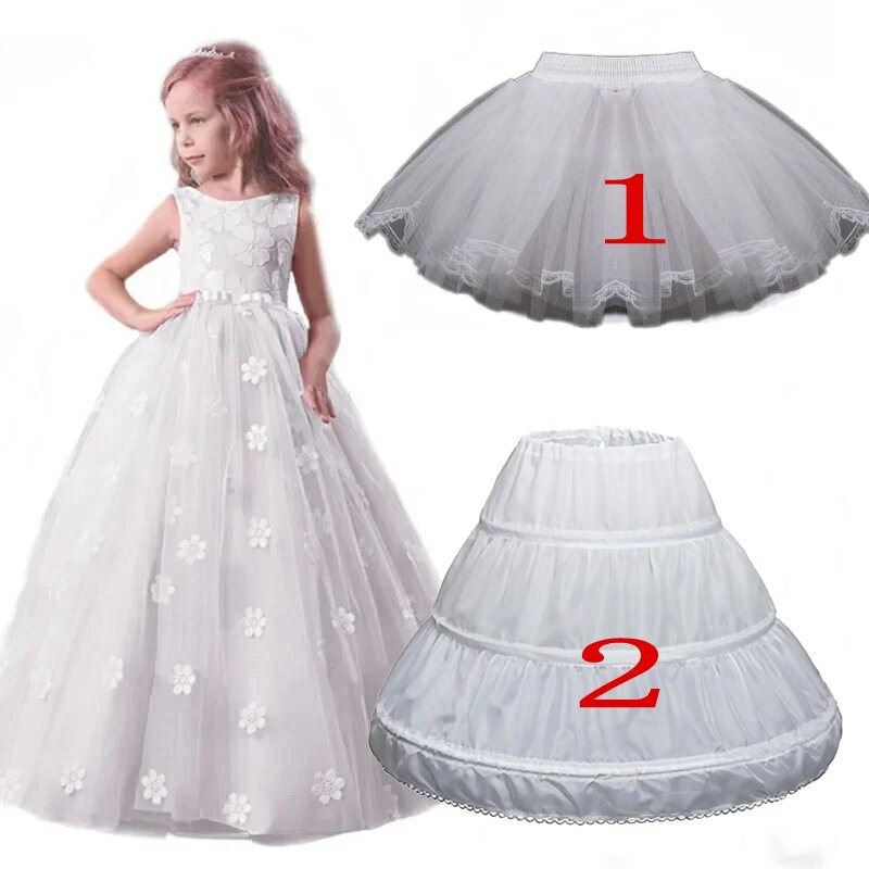 Petticoat A-Line Crinoline for Children, 3 Hoops, One Layer, Lace Trim, Flower Girl Dress, Underskirt, Branco, Crianças, Crianças