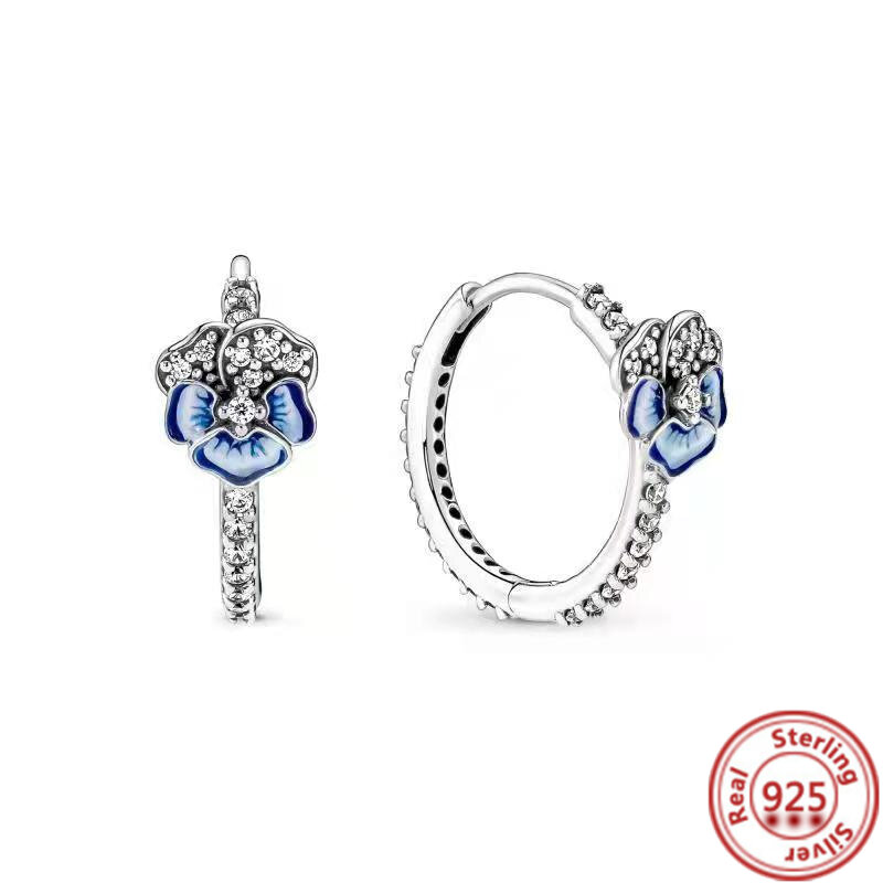 2024 New 100% 925 Sterling Silver Flower Heart Butterfly Clover Clear Zircon Sparkling Pantaro Stud Earrings Women Jewelry Gifts