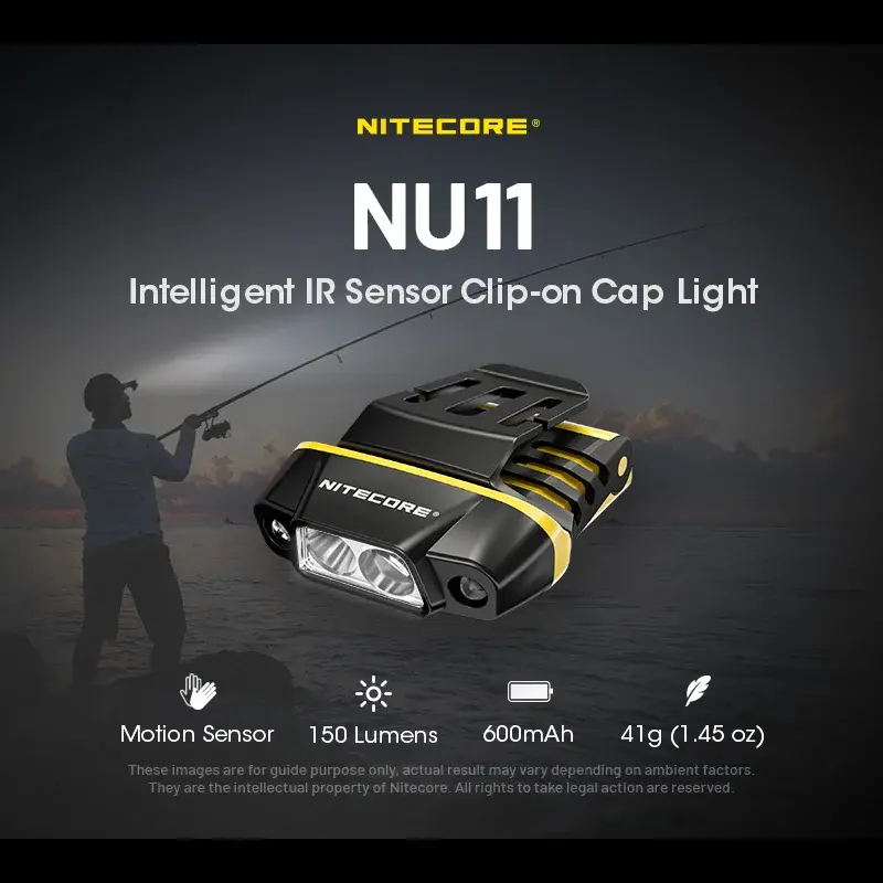 NITECORE NU11 칩온 캡 라이트 IR 센서 램프, 150 루멘 헤드램프, USB-C 충전식 헤드라이트, 내장 배터리, 하이킹 낚시