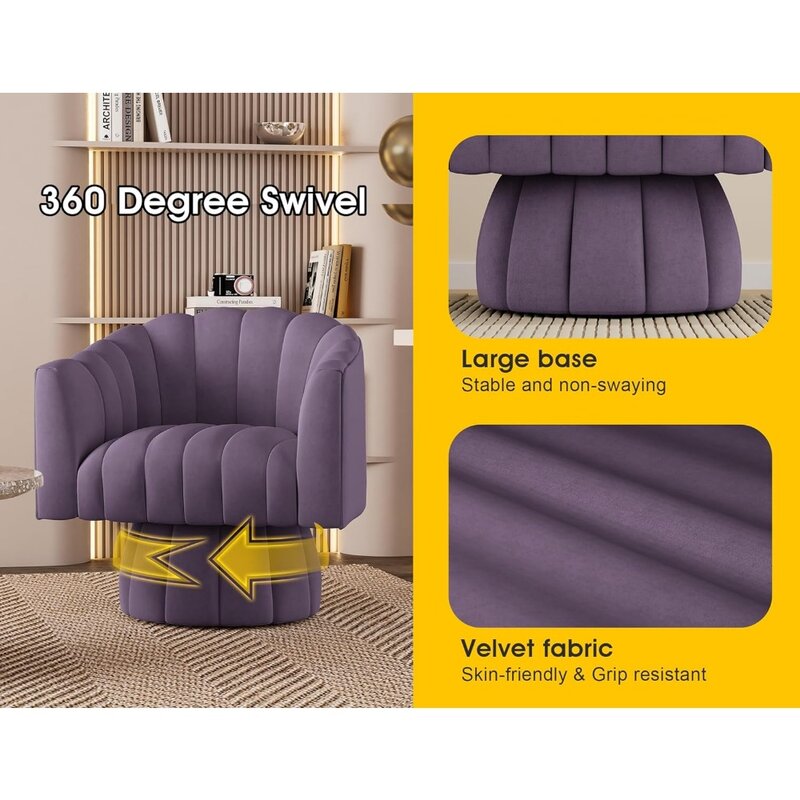 Mid Century 360 Degree Swivel Cuddle Barrel Accent Sofa Chairs, Round Armchairs with Wide Upholstered,Fluffy Velvet Fabric Chair