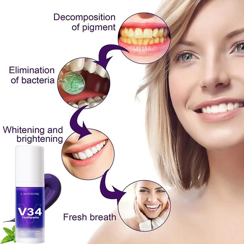 ยาสีฟันฟอกสีฟัน V34ขจัดคราบกาแฟคราบจุลินทรีย์ทำความสะอาดช่องปากเครื่องมือฟอกสีฟันลมหายใจสดชื่น