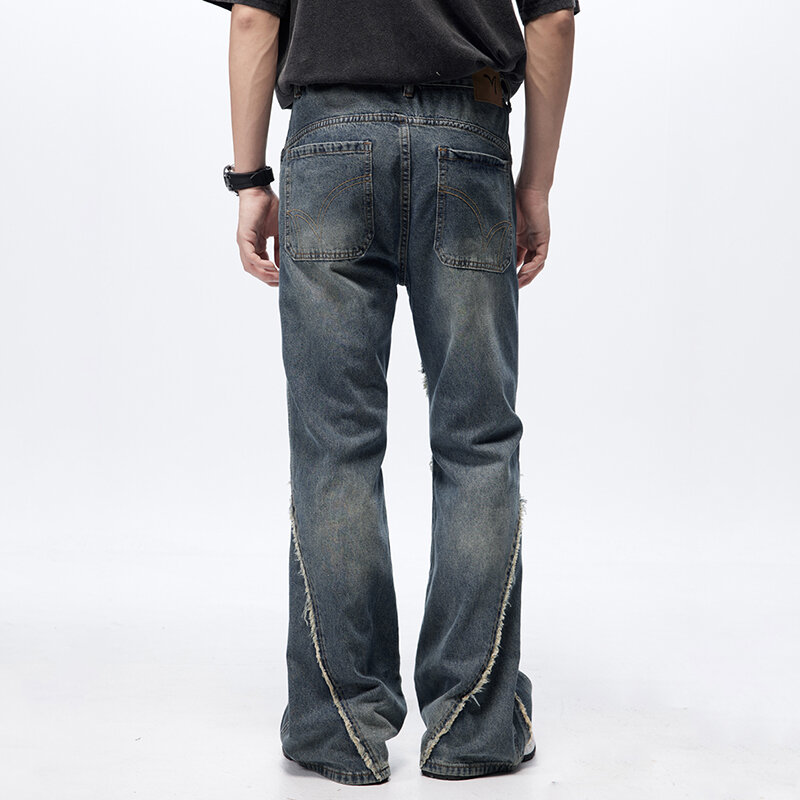 Pantalones vaqueros de pierna ancha para hombre y mujer, Jeans de corte recto con borde irregular, moda urbana, 2024