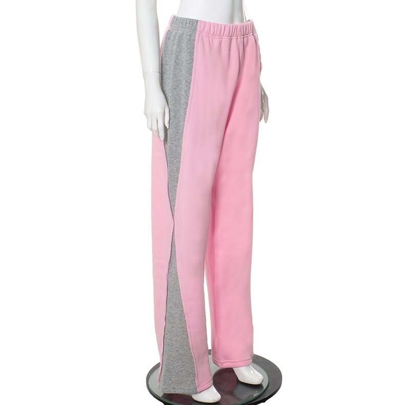 Casualowe spodnie damskie 2023 jesień z kieszeniami patchworkowe z wysokim stanem Y2K spodnie z prosta szeroka nogawkami spodnie z elastycznym pasem ulicy