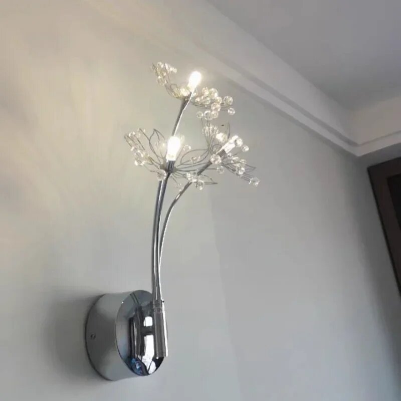 Lampu dinding Dandelion kristal minimalis Modern, lampu dekorasi Llight Led samping tempat tidur lorong latar belakang ruang tamu