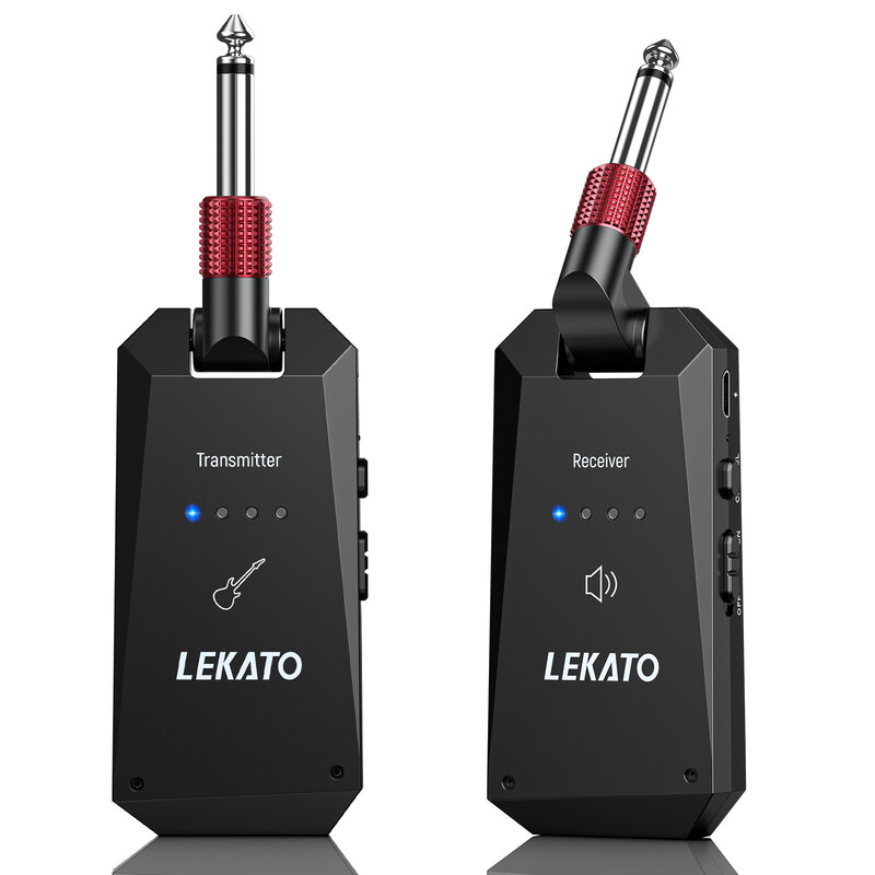 LEKATO 무선 기타 시스템 5.8GHz 기타 무선 송신기 수신기, 일렉트릭 기타 베이스용 4 채널 오디오 시스템 (WS-90