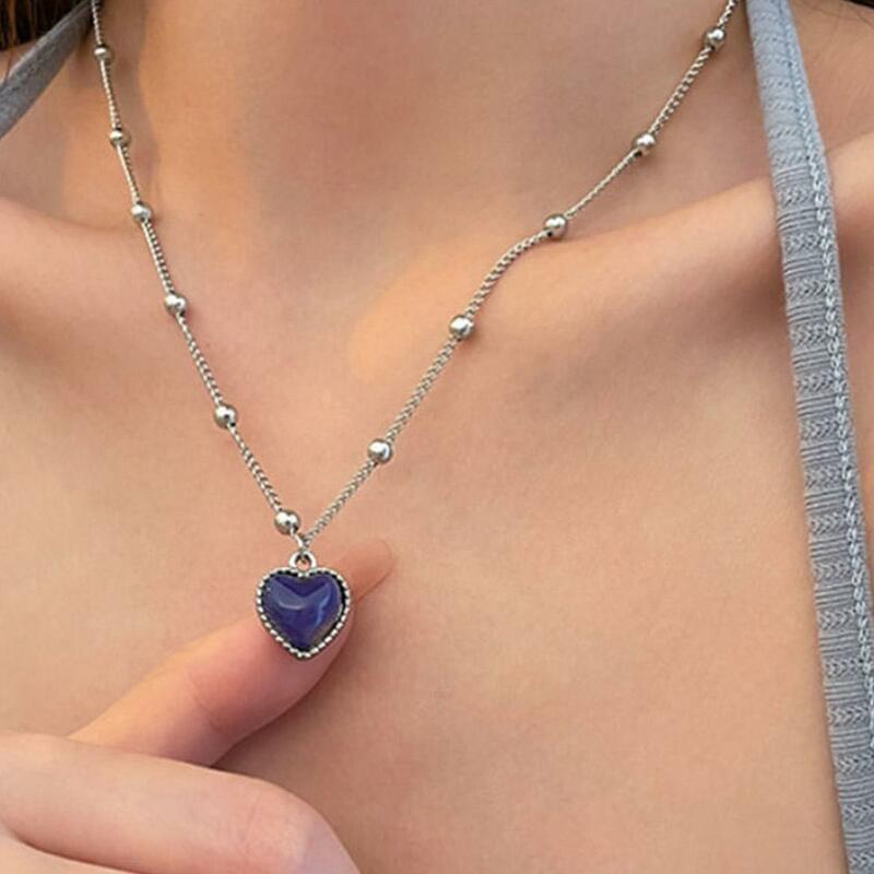 Collier pendentif en forme de cœur pour femme, tour de cou pêche, pierre sensible à la température, bijoux de fête, document proxy, bonbons, design simple