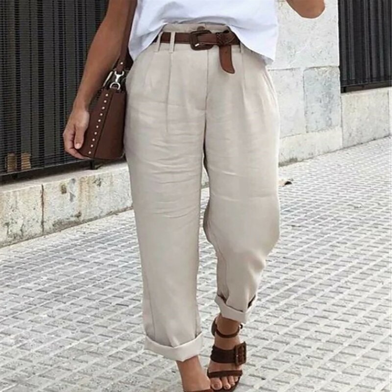 Celana kasual musim panas 2021 celana kasual mode wanita celana warna polos saku seksi longgar Streetwear