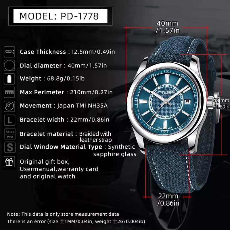PAGANI DESIGN-Reloj de pulsera mecánico para hombre, accesorio masculino de lujo, automático, deportivo, con espejo de zafiro y cuero, NH35A, 2024