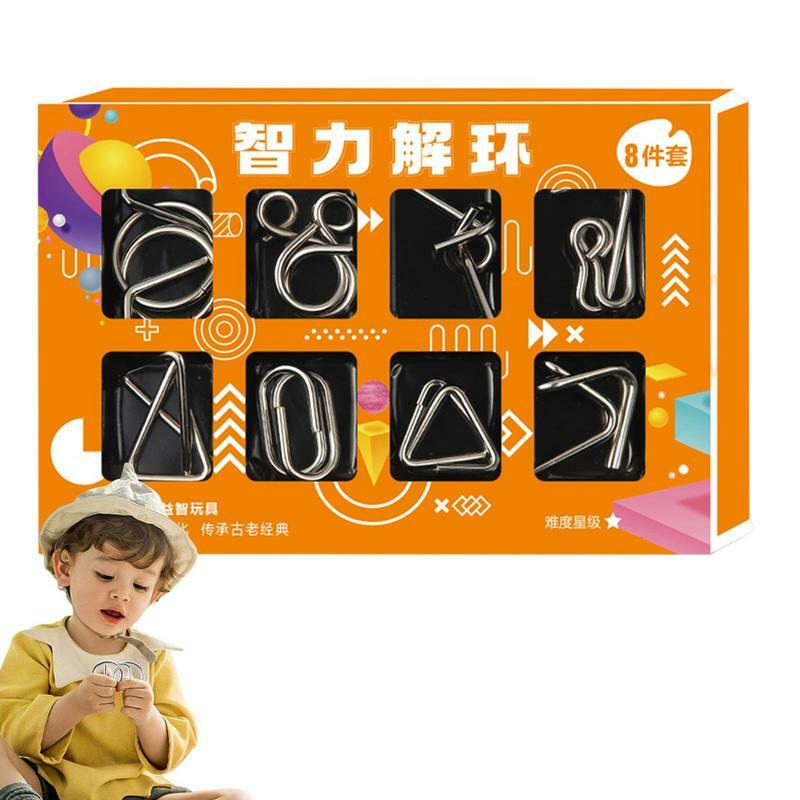 8 Pcs Wire Puzzle Set Fine Motor Skill Development Iron Unlock Interlock Game Brain Teaser Puzzle Game Test Toy For Kids Adults