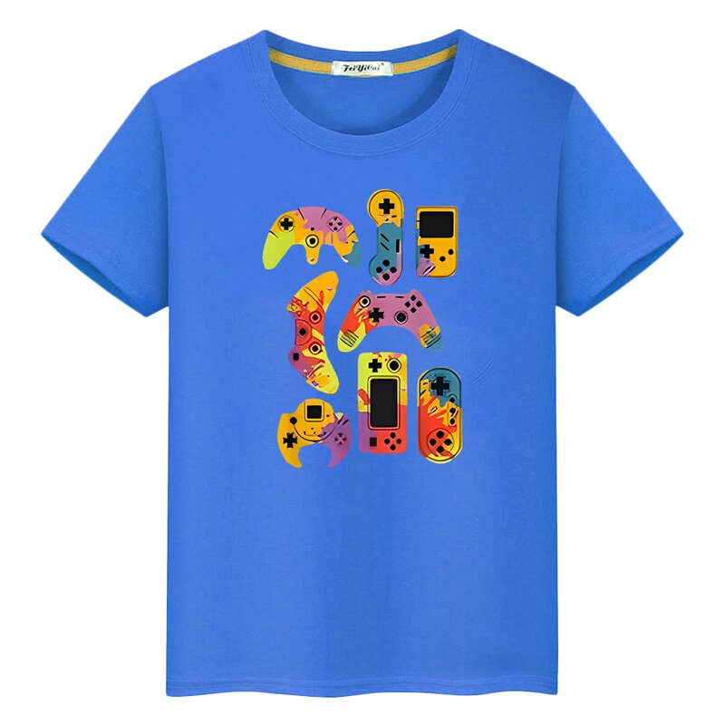 Футболка с принтом геймпада из 100% хлопка, футболки в стиле аниме, летние милые короткие футболки y2k, цельный топ для мальчиков, милые топы, футболка с рису