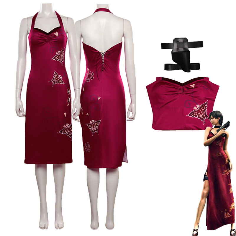 Resident 4 Cos Ada Wong Cosplay Costume Outfits Fantasy Dress Cheongsam Halloween Carnival Suit Accessories For Female Roleplay