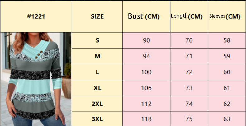 Spring and Autumn Women's Top Casual Patchwork Slant Collar Button New Fashion Long Sleeve T-Shirt 3D Printed Female T-Shirt