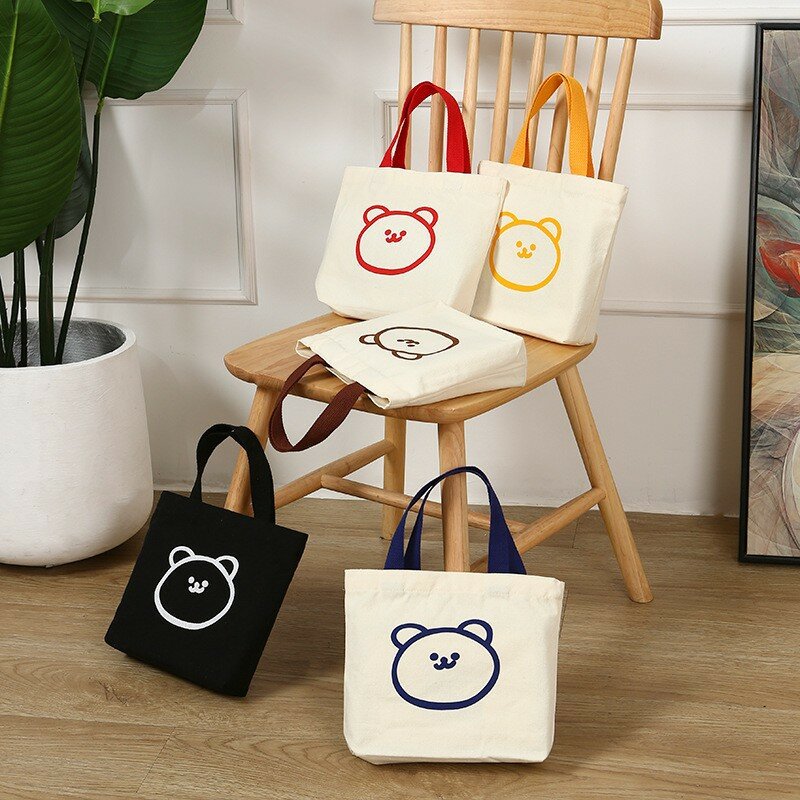 Cute Bear Mini Canvas Handbag Tote Bag Handbag Cute Canvas Small Lunch Bag Environmentally Friendly Shopping Bag