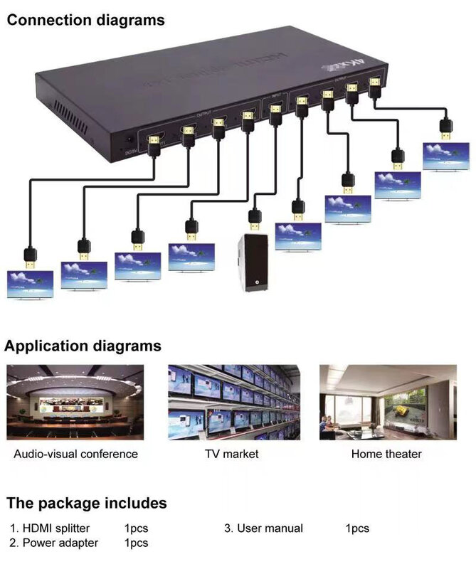 Hdmi-互換の4k 1-8出力スプリッター,オーディオ,ビデオディストリビューター,ps4,DVD,ラップトップ,PC,プロジェクター,テレビ用のコンバーター