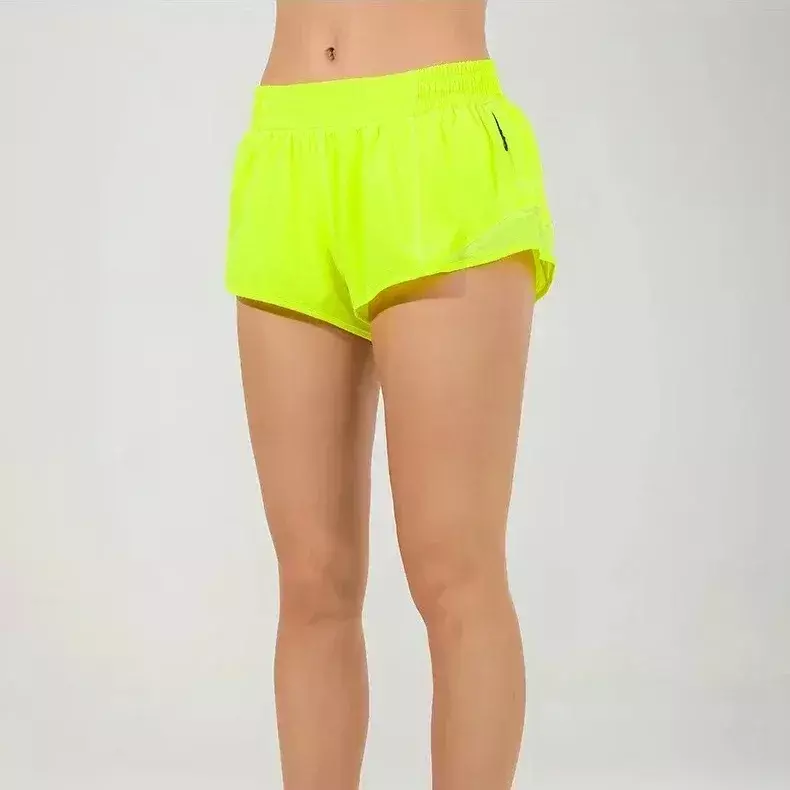 Lulu Hotty-Low-Rise Forrado Shorts, malha leve, built-in Liner, Running Yoga, bolso com zíper, detalhe reflexivo, Hot