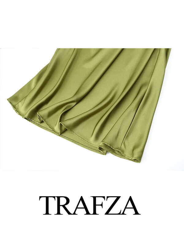 Trafza-女性の非対称ノースリーブドレス,イブニングドレス,ヴィンテージ,裸の背中,プリーツ,サイドジッパー,単色,シック,パーティー,エレガント