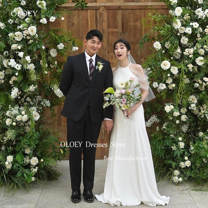 OLOEY Simple Mermaid Korea Wedding Dresses Photoshoot Halter Slim Elegant Bridal Gowns Floor Length Soft Satin Custom Made