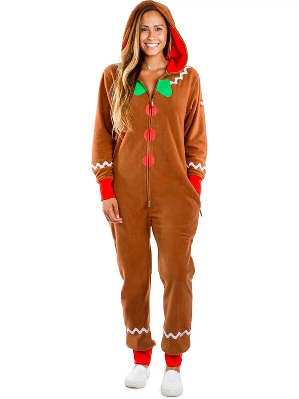 Unisex Family Adult Gingerbread Cozy Jumpsuit Christmas Kids Toddler Cute Gingerbread Cookie Costume