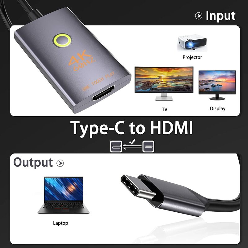 อะแดปเตอร์ USB C ไปยัง HDMI 4K @ 60Hz ป้องกันความเป็นส่วนตัวในคลิกเดียวเข้ากันได้กับ MacBook Pro,MacBook Air,iPad Pro, pixelbook, XPS,Galaxy