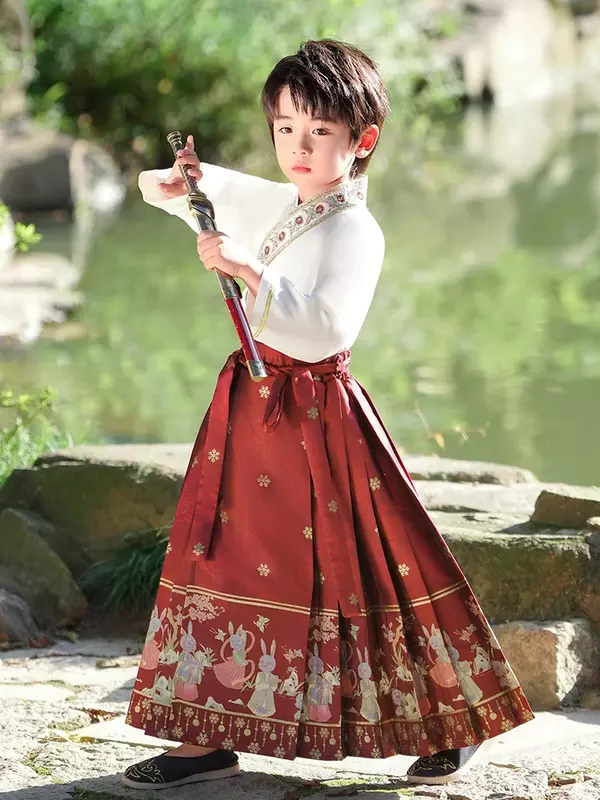 Falda con cara de caballo para niños, estilo Tang, Hanfu, maestro joven, estilo chino, primavera y otoño