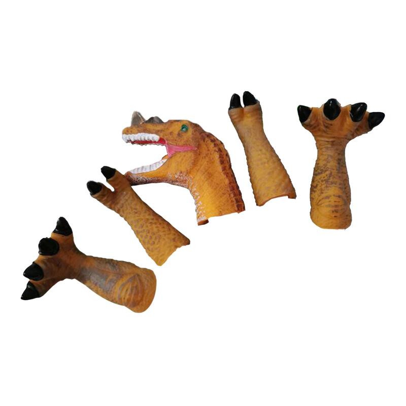 5 szt. Zabawki pacynki dinozaurów z motywem kreskówkowym ozdoby do kąpieli z główkami zwierząt zabawki na palec dla dzieci wczesna edukacja