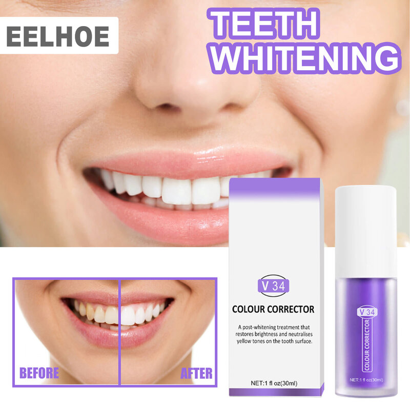 V34 Dentes Whitening Creme dental, Tooth Cor Corrector, Esmalte Care, Remoção Intensiva de Mancha, Reduzir Amarelecimento, 30ml, 2Pcs