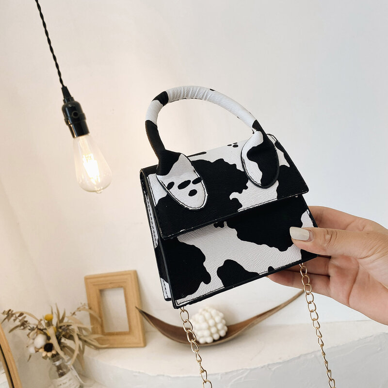 Bolso de hombro con estampado de vaca para mujer, Mini bolso cruzado con cadena de Pu, a la moda