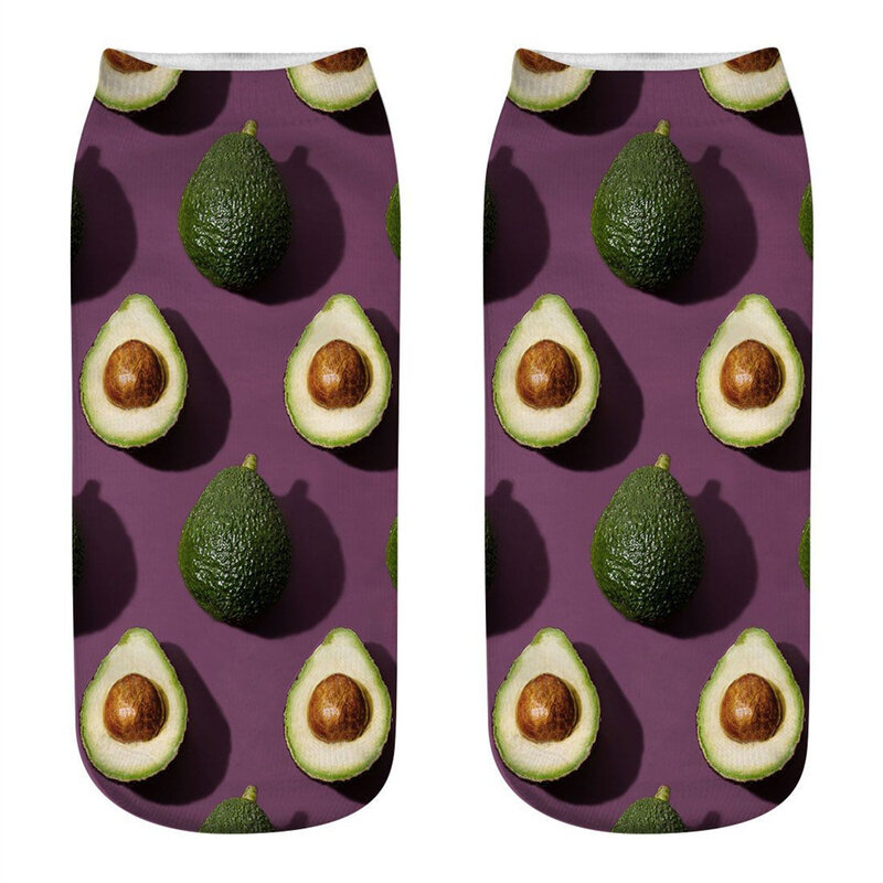 Calcetines tobilleros con estampado 3D de aguacate y fruta para mujer, calcetín Unisex de tubo bajo, regalo de Navidad, envío directo