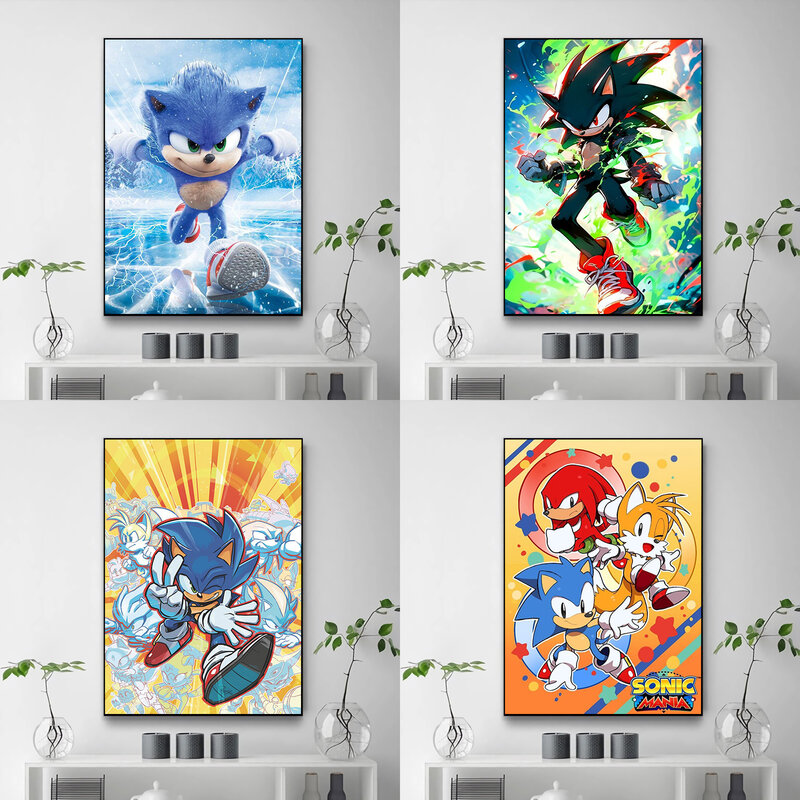 S-Sonic H-kasgehogs Affiche en Toile pour Décoration Murale, Décorations pour la Maison, Peinture Décorative pour Chambre de Joueur
