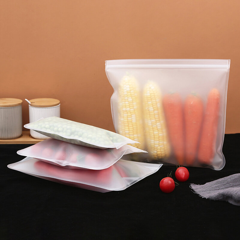 1x saco de armazenamento de alimentos de silicone reutilizável cozinha freezer saco à prova de vazamento recipientes saco de armazenamento de alimentos fresco envoltório sacos selados
