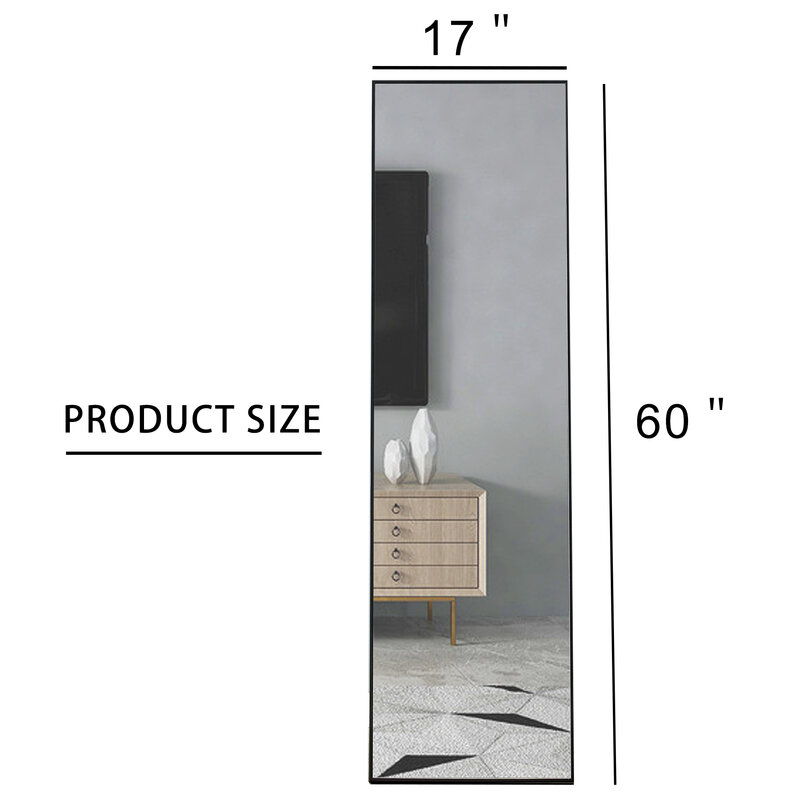 Miroir pleine longueur avec cadre en bois massif, IQUE Mirror, miroir décoratif, monté sur le sol, 60 po, L x 17 po, W