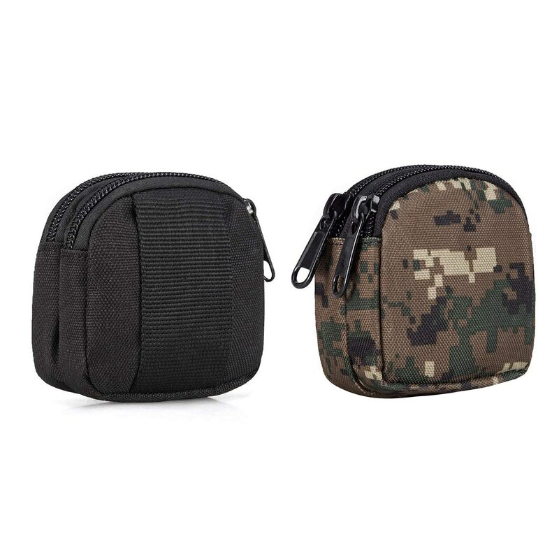 Bolsa pequeña de 2 piezas para exteriores, Mini monedero organizador, engranaje Molle del ejército, bolsillos de doble capa impermeables, negro y camuflaje Digital