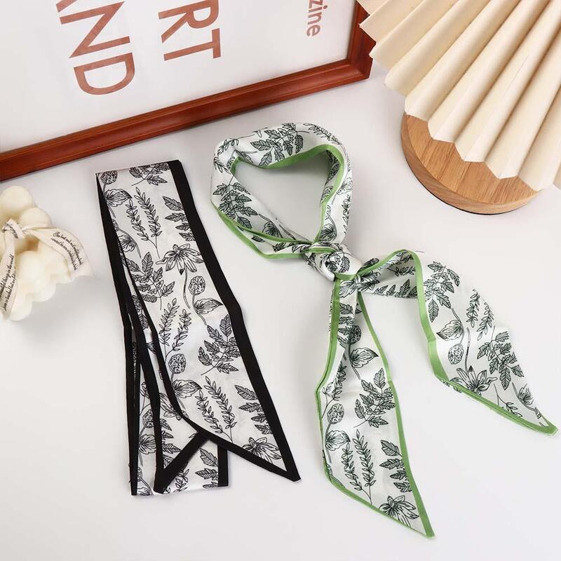 Lenço de seda cetim floral para mulheres, fita de cabelo, faixas de cabelo estampadas flores, lenços estilo coreano, novo