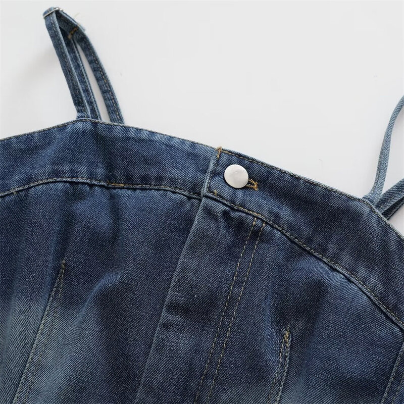 Nowe retro szelki dopasowany sukienka jeansowa bez ramiączek dla kobiet