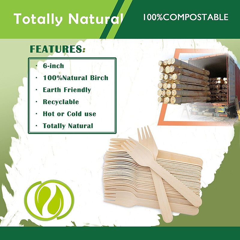 100Pcs Disposable Forks, 6-Inch Natural Wooden Utensils, Great for Parties, Camping, Weddings & Dinner Events