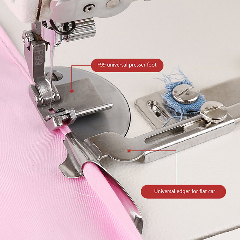 Prensatelas Universal F99 con borde plegable ajustable, accesorios para máquina de coser plana, envoltura y rizado, 1 unidad