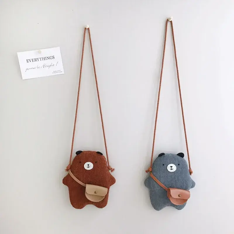 Petits sacs coréens en velours côtelé pour filles, mini sac à bandoulière ours mignon, mode étudiante, sac initié pour enfant, porte-monnaie de dessin animé Mochila