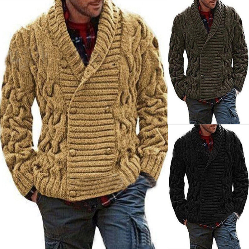 Cárdigan con cuello en V para hombre, suéteres de punto cálidos, ropa informal ajustada, chaqueta, abrigo, Otoño e Invierno